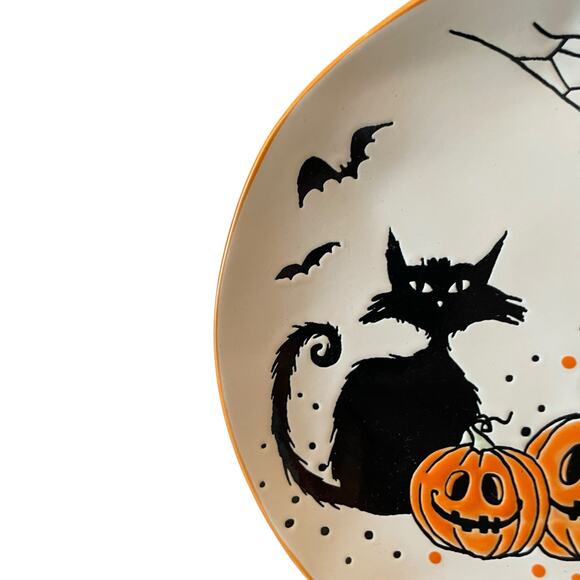 ELI & ANA Halloween Salad Plates 8in Black Cat Bats Pumpkins Set of 2 New - Picture 6 of 11